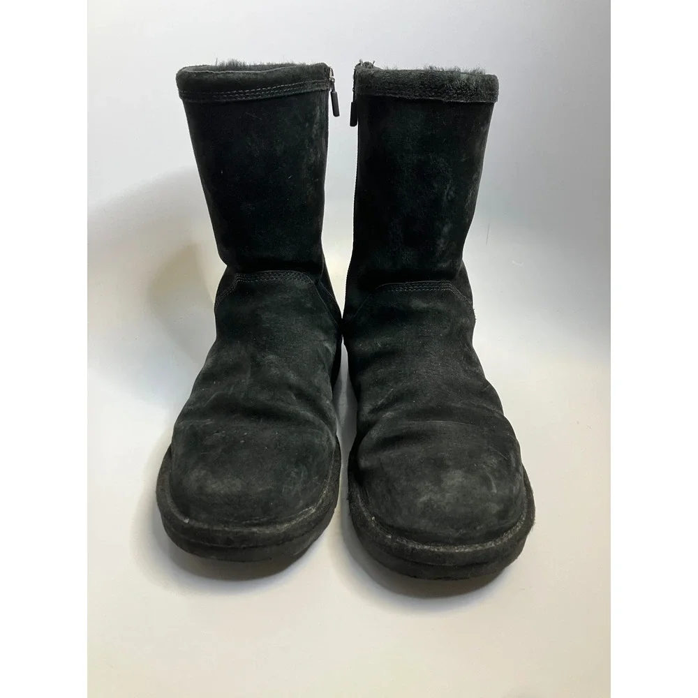 UGG Australia Mid Calf Boots Womens 10 Black Good Suede Shearling Zip 1889